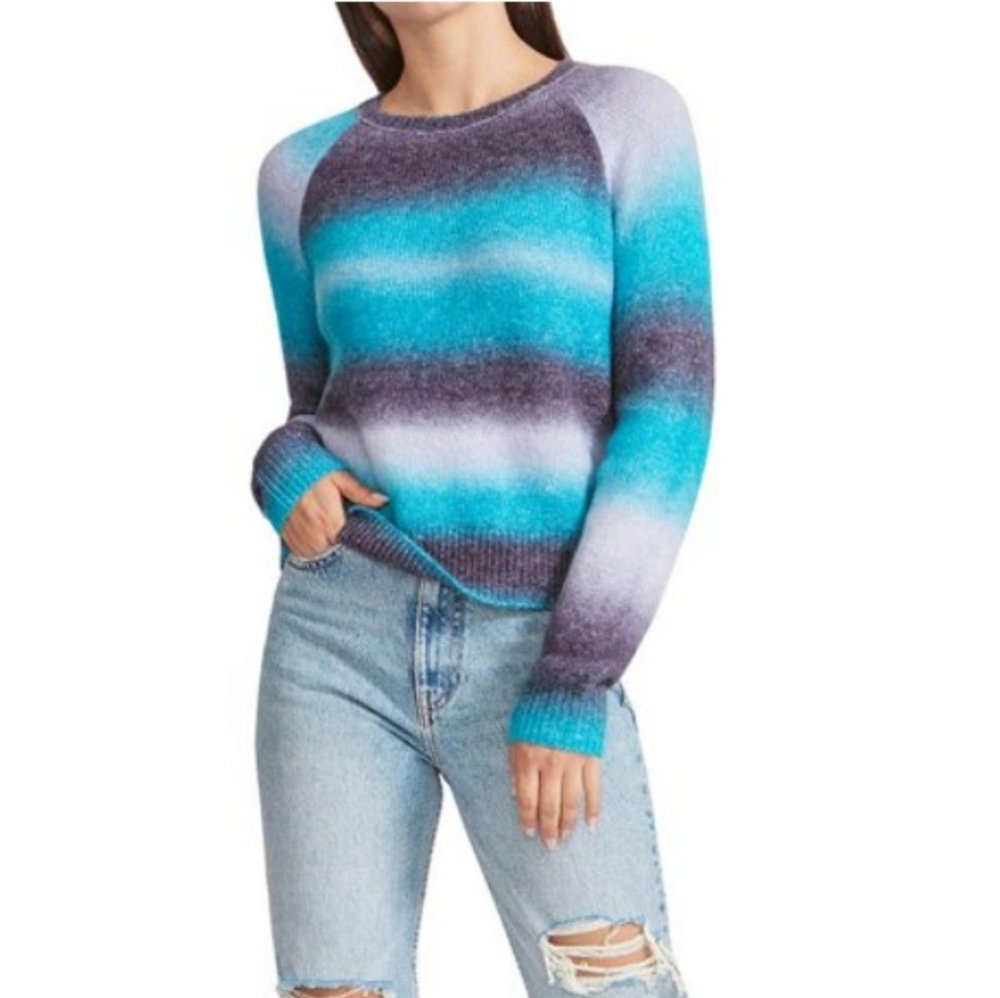 BB Dakota Striped Crewneck Sweater Long Sleeve Blue Ombre Sz M NWT